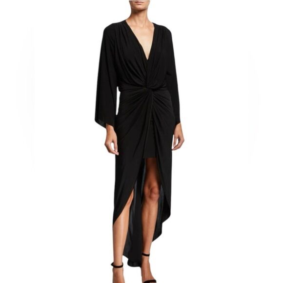 MISA Los Angeles Black Teget Twisted High-Low Maxi Dress Size Extra Small XS - Picture 1 of 14